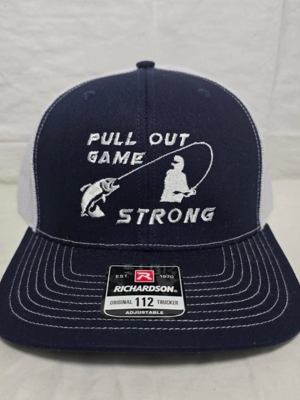 Richardson 112 Pull Out Game Strong Fishing Trucker Hat Navy White Mesh New